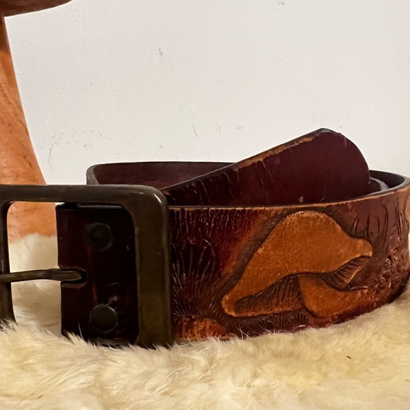 Vintage 1970s brown genuine leather Boho retro tool belt mushrooms 🍄 - Picture 6 of 15